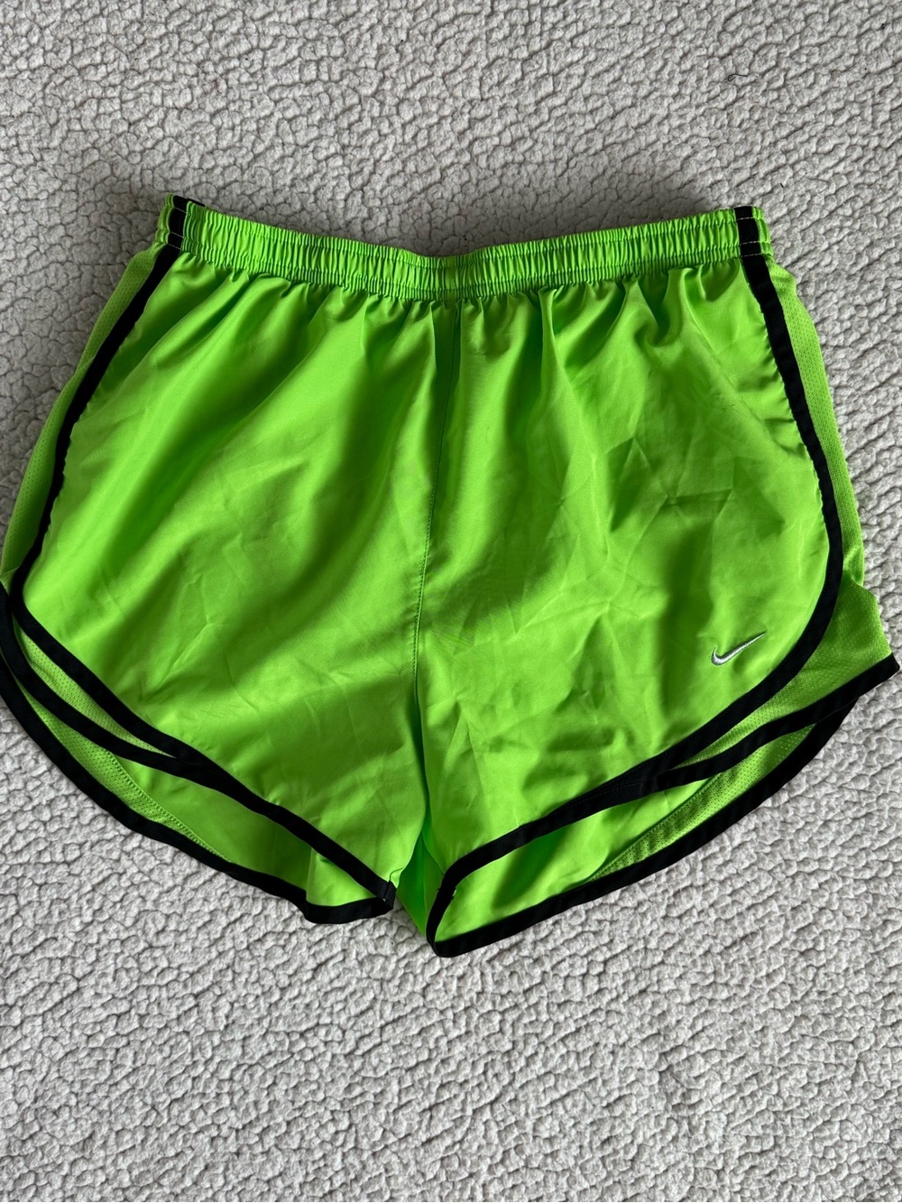 Nike Women's Bright Lime Green Athletic Shorts with Black Trim
